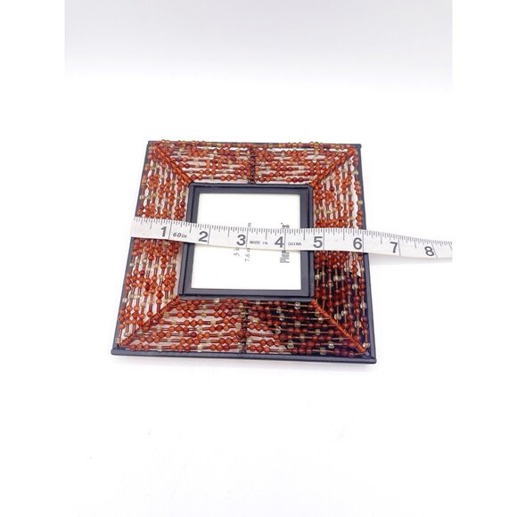 Pier 1 Imports Hand Beaded Boho 3” X 3” Table Top Photo Frame Amber Orange - Picture 6 of 6